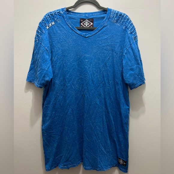 Affliction Cut Sew Thick Stitch Acid Bleach Washed style Tshirt in Blue XXL - Picture 1 of 6